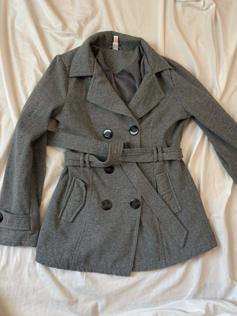 SO Girls Charcoal Double-Breasted Belted Peacoat